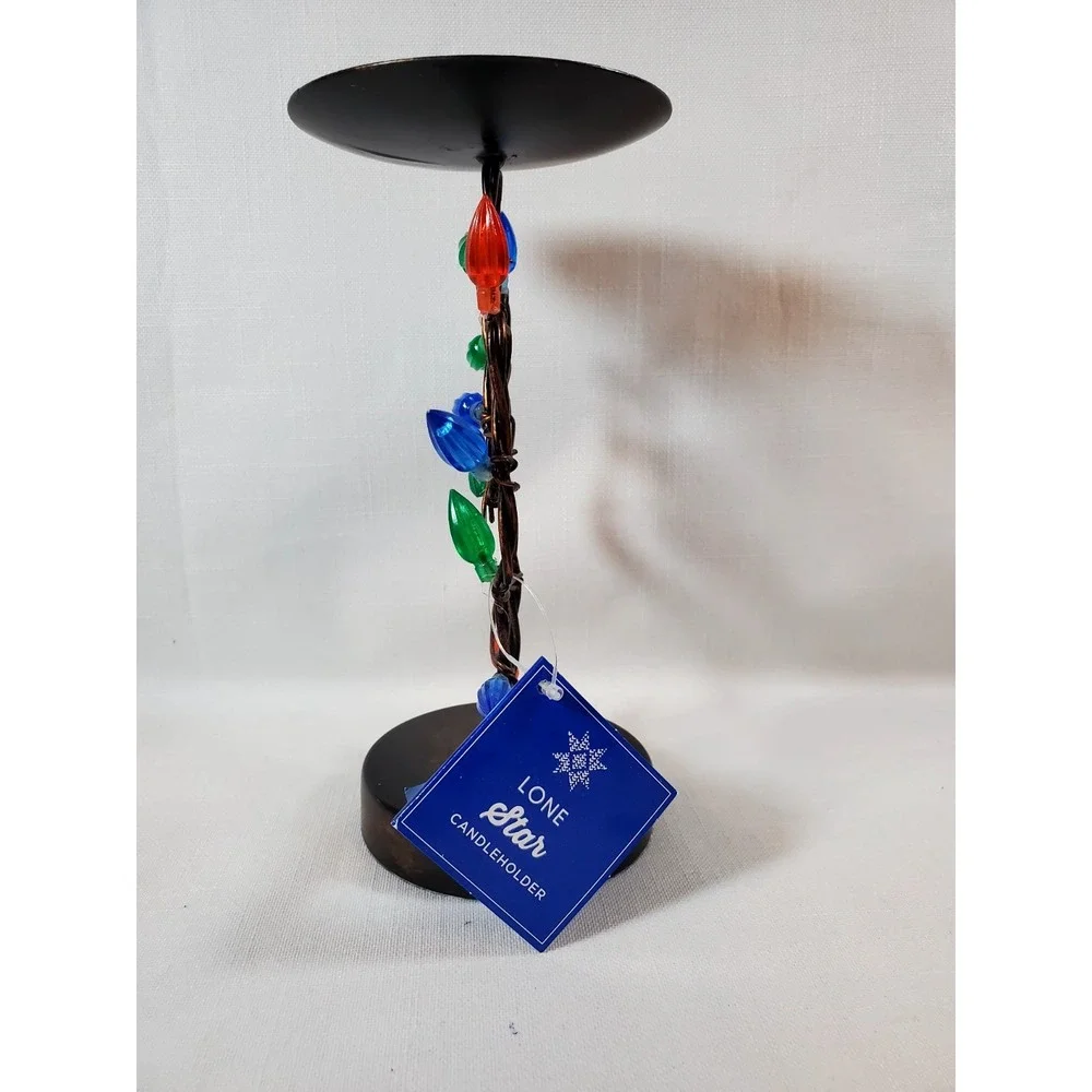 Barbwired Cactus Pillar Candle Holder, Colored Bulb Lights Southwest Décor ● NEW
